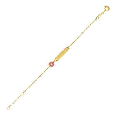 14k Yellow Gold 5 1/2 inch Childrens ID Bracelet with Enameled Heart freeshipping - Higher Class Elegance