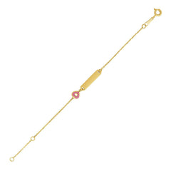14k Yellow Gold 5 1/2 inch Childrens ID Bracelet with Enameled Heart freeshipping - Higher Class Elegance
