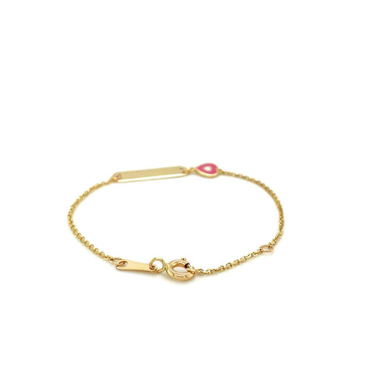 14k Yellow Gold 5 1/2 inch Childrens ID Bracelet with Enameled Heart freeshipping - Higher Class Elegance