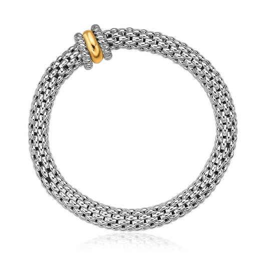 18k Yellow Gold and Sterling Silver Stretchable Bangle in Popcorn Chain freeshipping - Higher Class Elegance