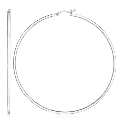 Sterling Silver Large Rectangular Profile Polished Hoop Earrings freeshipping - Higher Class Elegance
