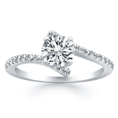 14k White Gold Open Shank Bypass Diamond Engagement Ring freeshipping - Higher Class Elegance