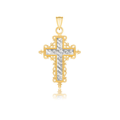 14k Two-Tone Gold Diamond Cut and Baroque Inspired Cross Pendant freeshipping - Higher Class Elegance