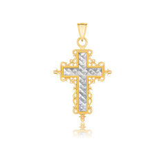 14k Two-Tone Gold Diamond Cut and Baroque Inspired Cross Pendant freeshipping - Higher Class Elegance