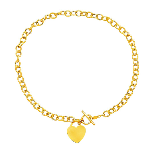 Toggle Necklace with Heart Charm in 14k Yellow Gold freeshipping - Higher Class Elegance