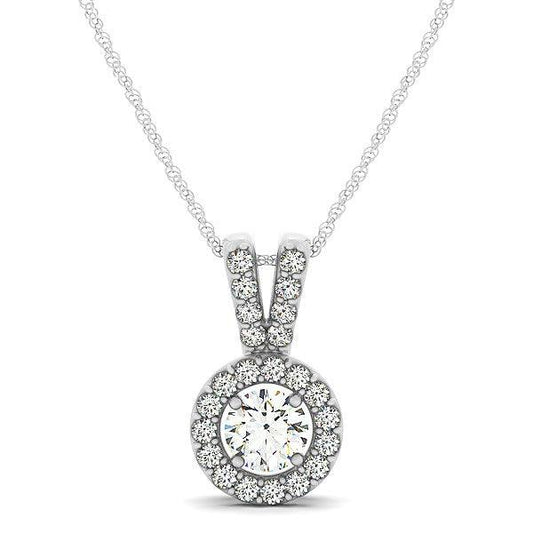 Round Pendant with Split Bail and Diamond Halo in 14k White Gold (3/4 cttw) freeshipping - Higher Class Elegance