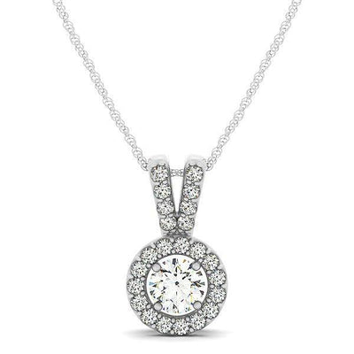Round Pendant with Split Bail and Diamond Halo in 14k White Gold (3/4 cttw) freeshipping - Higher Class Elegance