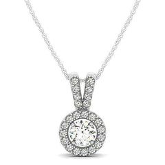 Round Pendant with Split Bail and Diamond Halo in 14k White Gold (3/4 cttw) freeshipping - Higher Class Elegance