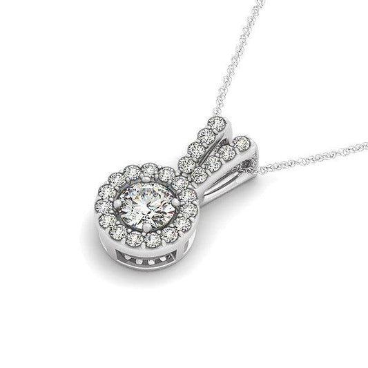 Round Pendant with Split Bail and Diamond Halo in 14k White Gold (3/4 cttw) freeshipping - Higher Class Elegance