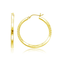14k Yellow Gold Diamond Cut Hoop Earrings freeshipping - Higher Class Elegance