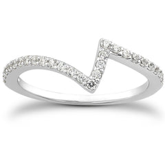 14k White Gold Fancy Zig Zag Pave Diamond Wedding Ring Band freeshipping - Higher Class Elegance
