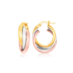 14k Tri-Color Gold Domed Tube Intertwined Earrings freeshipping - Higher Class Elegance