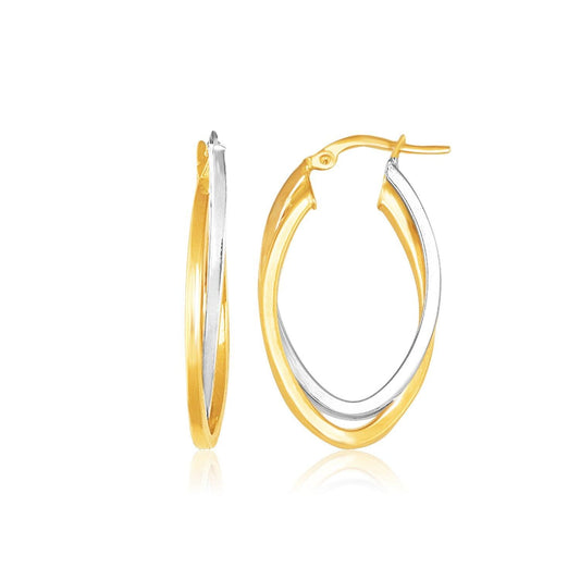 14k Two Tone Gold Double Oval Hoop Earrings freeshipping - Higher Class Elegance