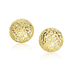 14k Yellow Gold Puff Round Earrings with Diamond Cuts freeshipping - Higher Class Elegance