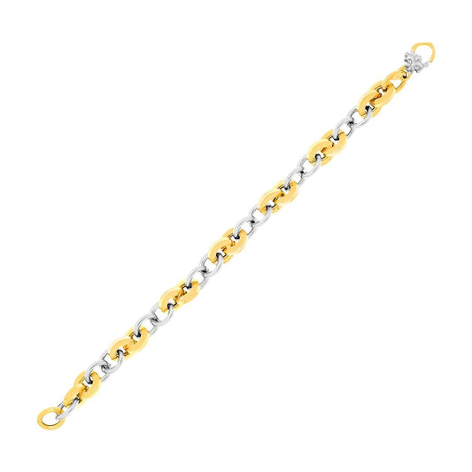 14k Two-Tone Gold Flat and Rounded Link Bracelet freeshipping - Higher Class Elegance