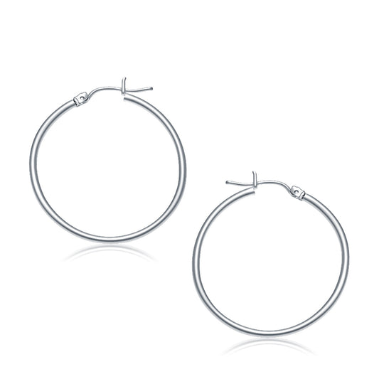 14k White Gold Polished Hoop Earrings (30 mm)