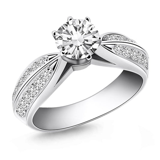 14k White Gold Cathedral Double Row Pave Diamond Engagement Ring freeshipping - Higher Class Elegance