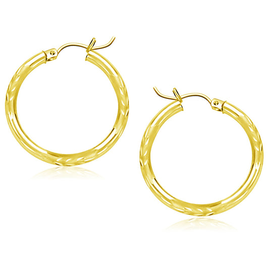 14k Yellow Gold Diamond Cut Hoop Earrings (25mm)