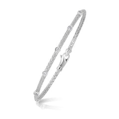 14k White Gold Diamond Accent Station Basket Weave Bracelet freeshipping - Higher Class Elegance