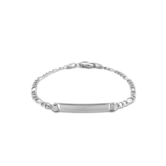 14k White Gold Figaro Chain Fancy Children's ID Bracelet