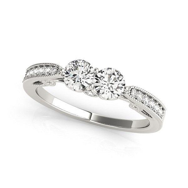 Two Stone Diamond Ring With Milgrain Design In 14k White Gold (3/4 cttw) freeshipping - Higher Class Elegance