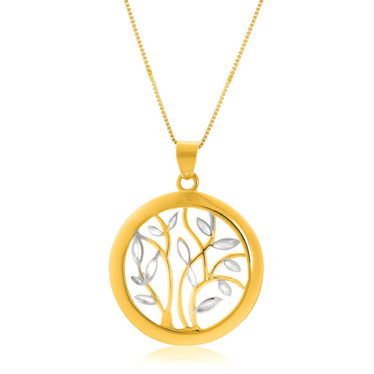 14k Two-Tone Gold Pendant with an Open Round Tree Design