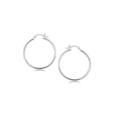 Sterling Silver Thin Polished Hoop Style Earrings with Rhodium Plating (30mm) freeshipping - Higher Class Elegance