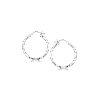 Sterling Silver Rhodium Plated Thin and Polished Hoop Motif Earrings (25mm) freeshipping - Higher Class Elegance