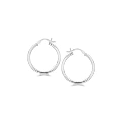 Sterling Silver Rhodium Plated Thin and Polished Hoop Motif Earrings (25mm) freeshipping - Higher Class Elegance