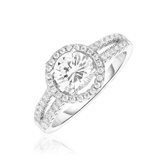 Sterling Silver Round Halo Ring with Cubic Zirconias freeshipping - Higher Class Elegance