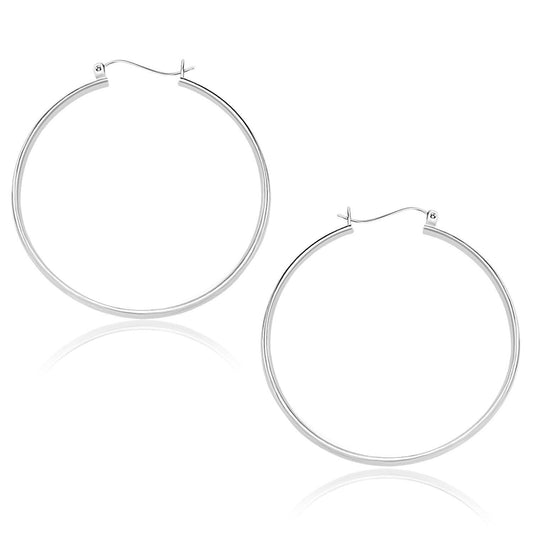 10k White Gold Polished Hoop Earrings (40mm) freeshipping - Higher Class Elegance