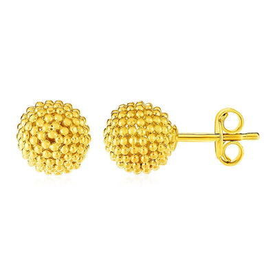 14k Yellow Gold Post Earrings with Beaded Spheres freeshipping - Higher Class Elegance