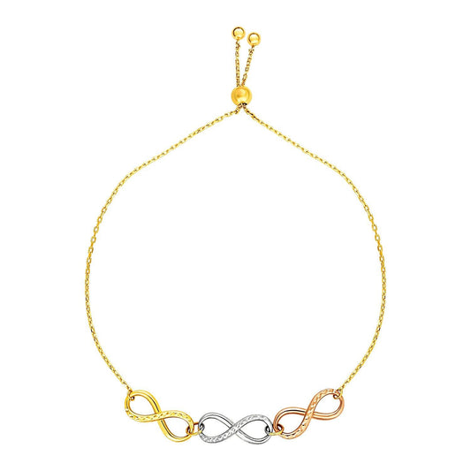 Adjustable Bracelet with Infinity Symbols in 14k Tri Color Gold freeshipping - Higher Class Elegance