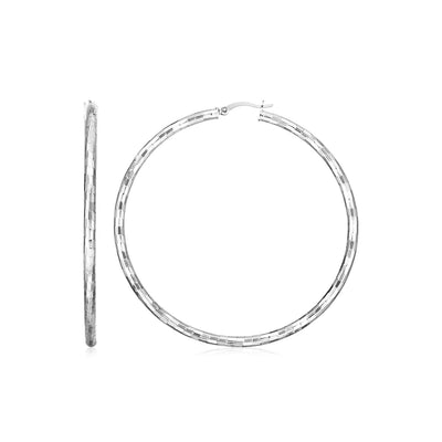 Sterling Silver Large Hoop Earrings with Hammered Texture freeshipping - Higher Class Elegance
