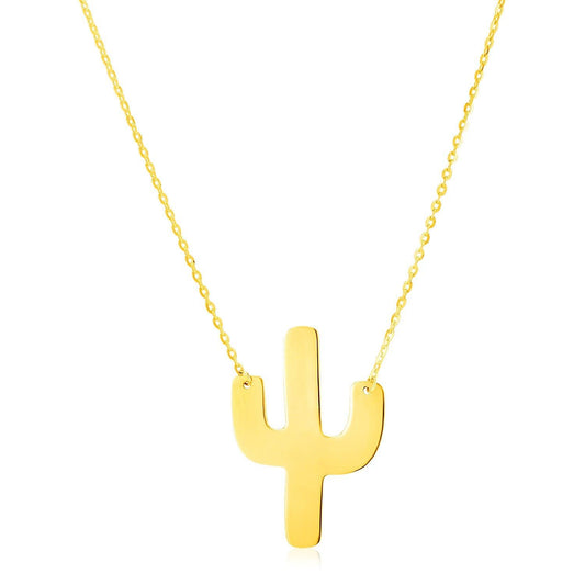 14K Yellow Gold Necklace with Large Cactus freeshipping - Higher Class Elegance