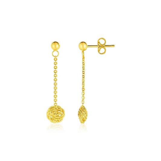 14k Yellow Gold Dangle Earrings with Textured Knots freeshipping - Higher Class Elegance