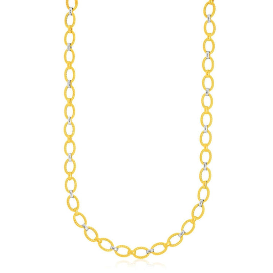 14k Two-Tone Gold Multi-Textured Oval Link Fancy Necklace freeshipping - Higher Class Elegance