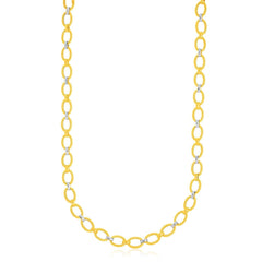 14k Two-Tone Gold Multi-Textured Oval Link Fancy Necklace freeshipping - Higher Class Elegance