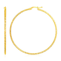 14k Yellow Gold Large Textured Hoop Earrings (50mm Diameter) (1.5mm) freeshipping - Higher Class Elegance