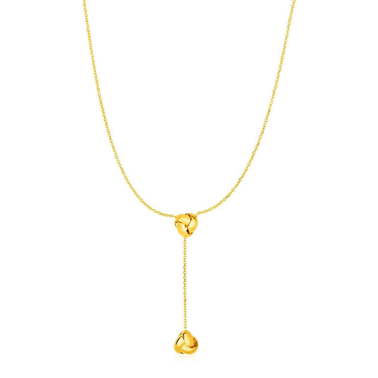 Lariat Necklace with Two Love Knots in 14k Yellow Gold freeshipping - Higher Class Elegance