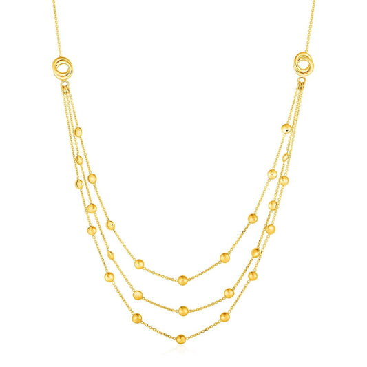 Station Necklace with Three Chains and Love Knots in 14k Yellow Gold freeshipping - Higher Class Elegance