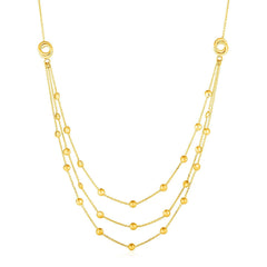 Station Necklace with Three Chains and Love Knots in 14k Yellow Gold freeshipping - Higher Class Elegance