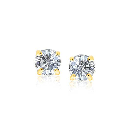 14k Yellow Gold Stud Earrings with White Hue Faceted Cubic Zirconia