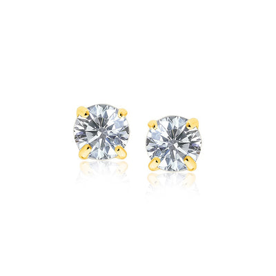 14k Yellow Gold Stud Earrings with White Hue Faceted Cubic Zirconia freeshipping - Higher Class Elegance