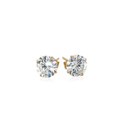 14k Yellow Gold Stud Earrings with White Hue Faceted Cubic Zirconia freeshipping - Higher Class Elegance