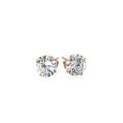 14k Yellow Gold Stud Earrings with White Hue Faceted Cubic Zirconia freeshipping - Higher Class Elegance