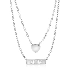 Sterling Silver 18 inch Two Strand Necklace with Heart and Mom Charms freeshipping - Higher Class Elegance