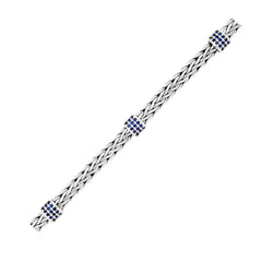 Sterling Silver Woven Bracelet with Blue Sapphire Stations freeshipping - Higher Class Elegance