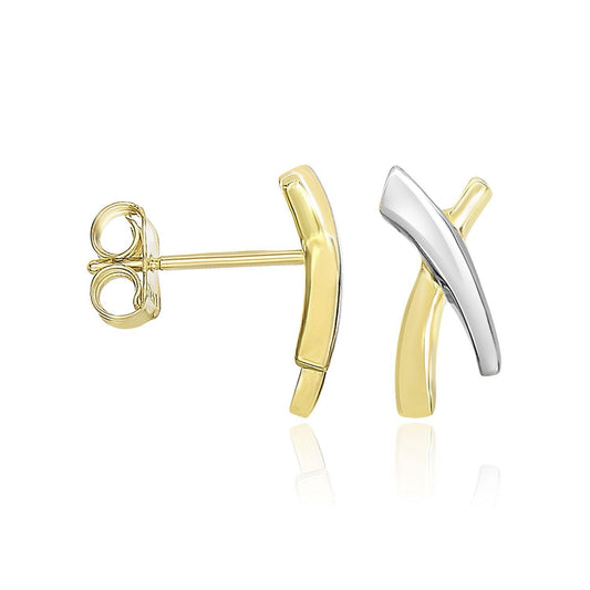 14k Two-Tone Gold Asymmetrical X Style Earrings freeshipping - Higher Class Elegance