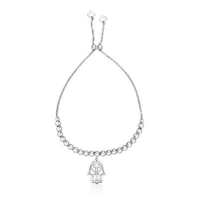 Sterling Silver 9 1/4 inch Adjustable Bracelet with Beads and Hand of Hamsa freeshipping - Higher Class Elegance